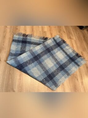 Vintage EATON'S Mohair Rug Throw Blanket Made in Scotland Plaid in blue
